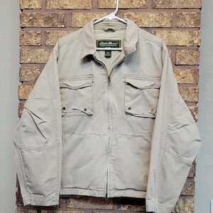 Eddie Bauer Y2K Khaki Utility Field Jacket Large Distressed Workwear